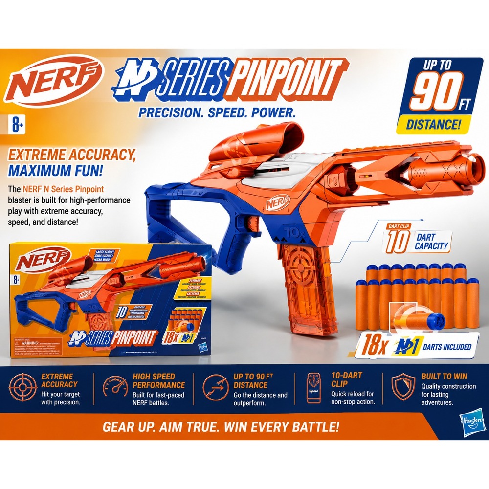 NERF N SERIES PINPOINT BLASTER 18 N1 DARTS/HASBRO/NEW/MSHNS081926